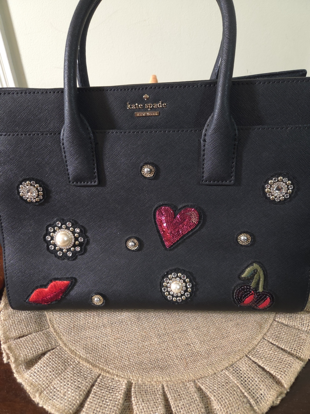 LIKE NEW Kate Spade for R+F Black Leather Embelished Satchel Crossbody